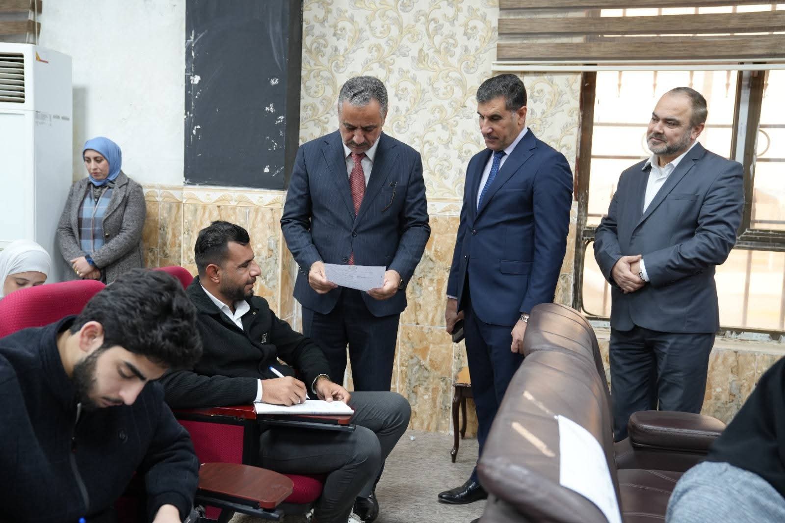 The university president is monitoring the examination process in the colleges.