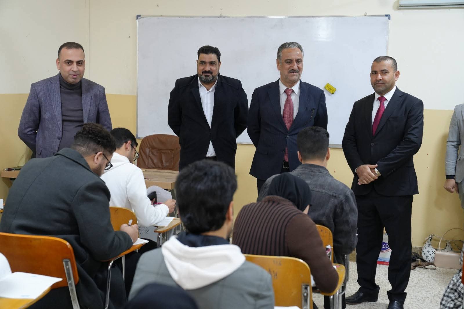 The university president is monitoring the examination process in the colleges.