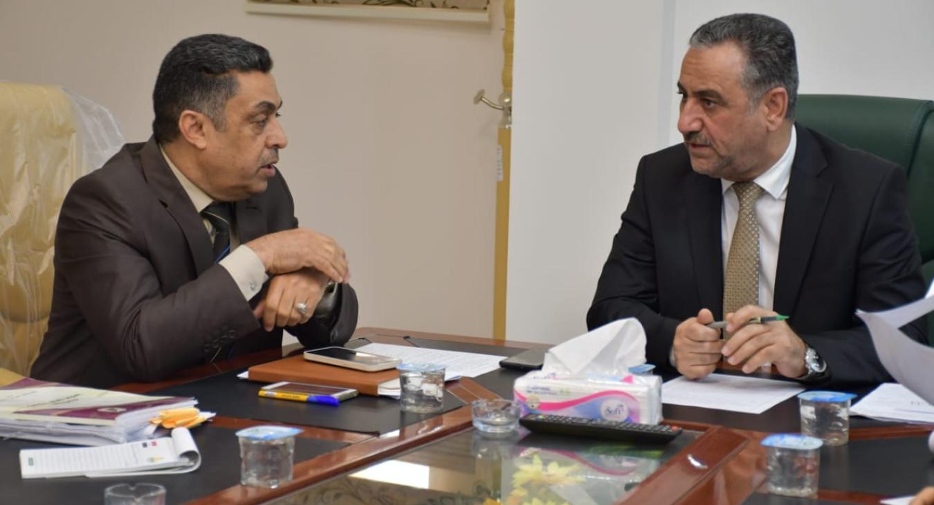 The President of the University of Fallujah chairs the operating room meeting in the building of the Department of Construction and Projects in the new university city