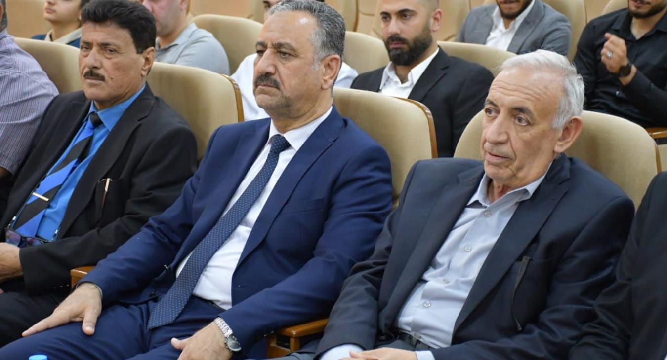 The President of the University of Fallujah attends part of the discussion of his doctoral thesis at the College of Administration and Economics